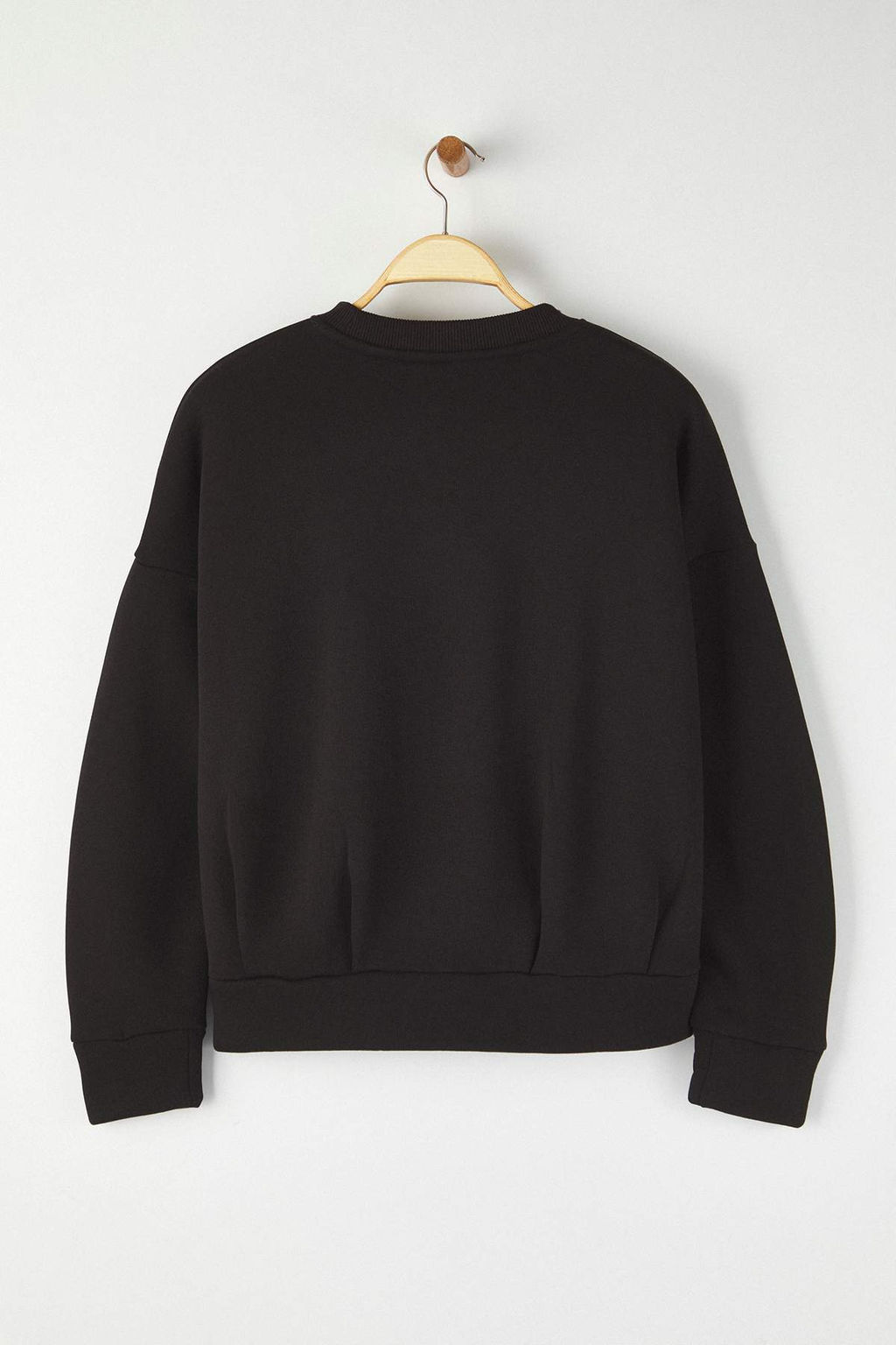 Siyah Oversize/Genis Kal?p Dikis Detayl? Kal?n Ici Polarl? Orme Sweatshirt TWOAW26SW00061 - Trendyolmilla фото 3