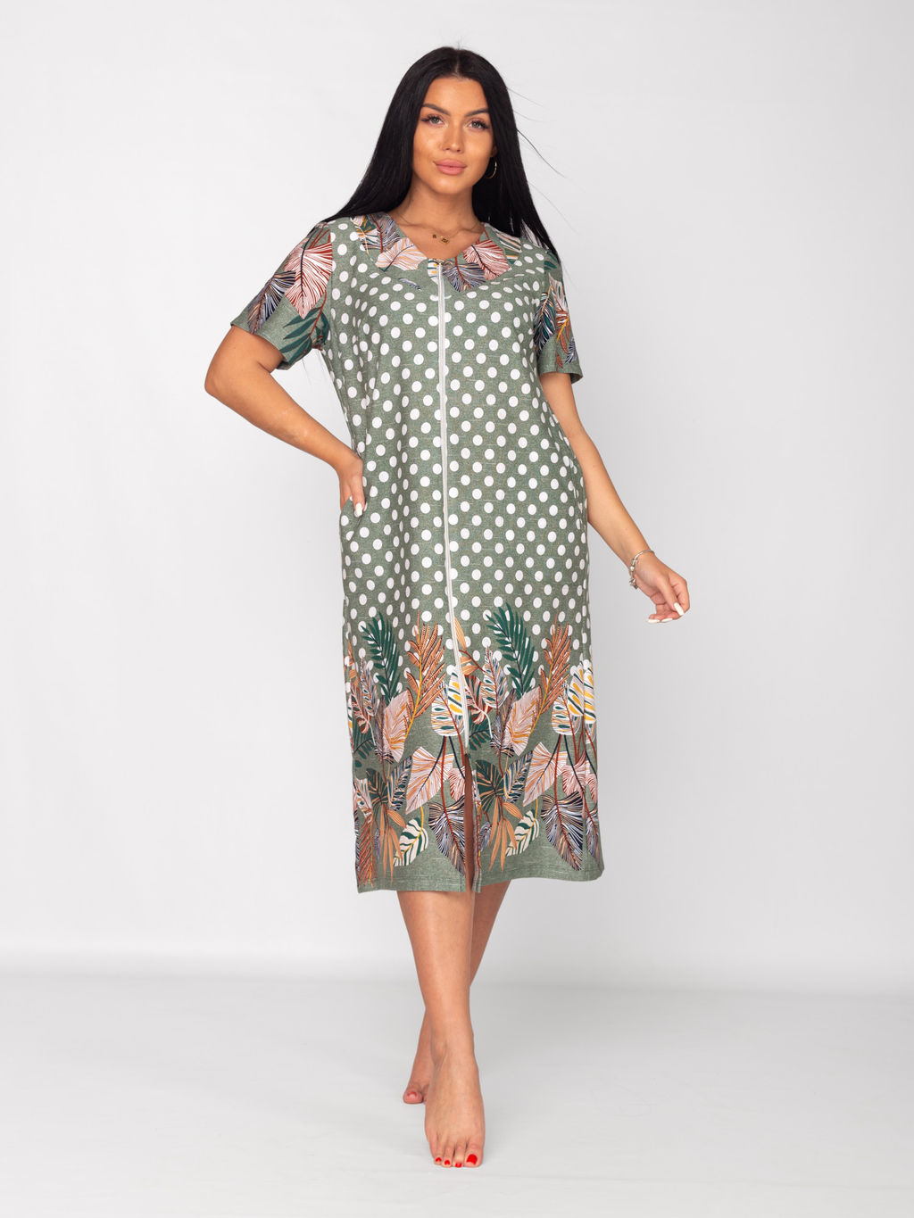 Халат женский кулирка на молнии "ВЕНЕРА" ЗЕЛЕНЬ