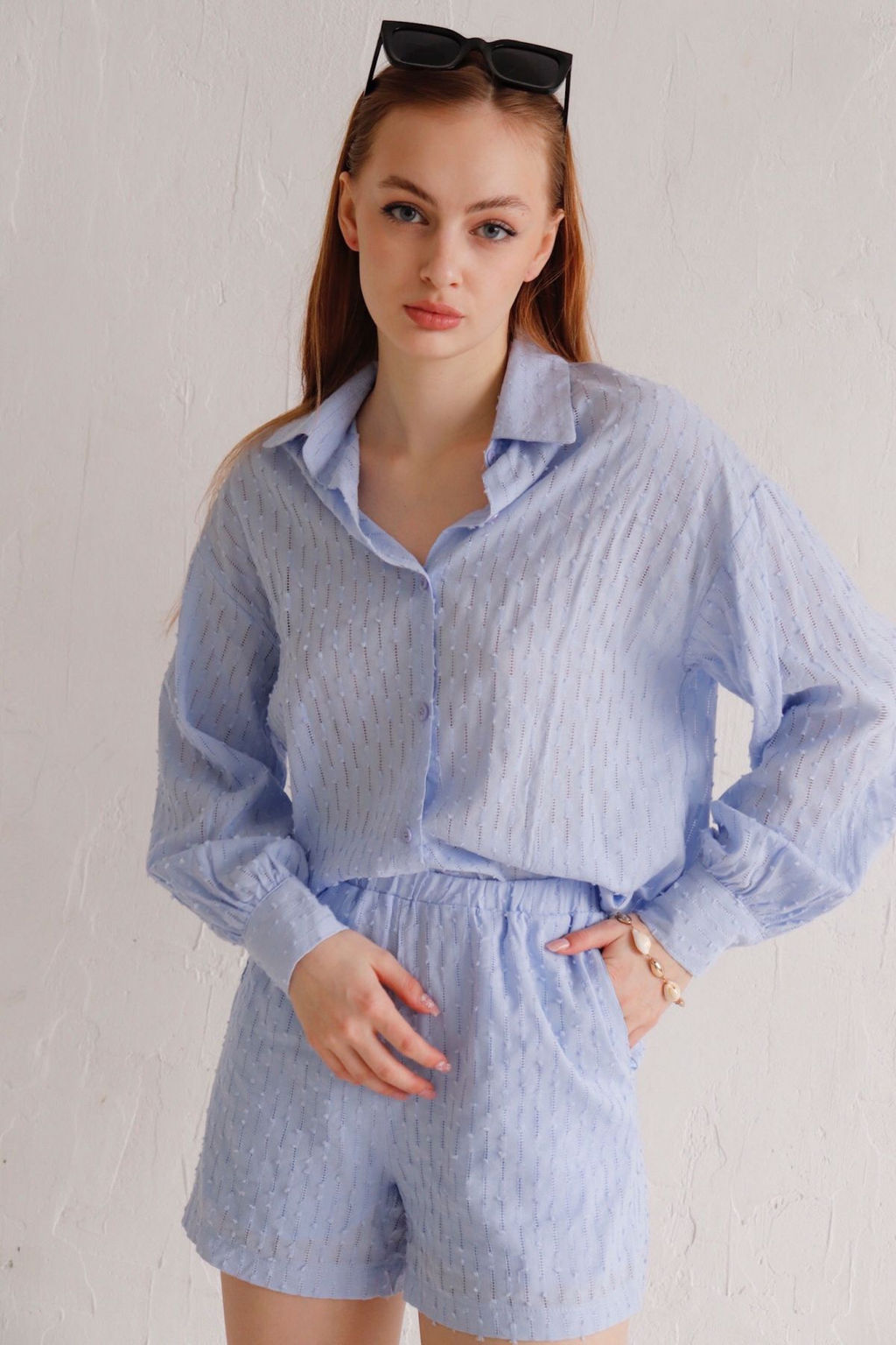 Martichelli Костюм из рубашки и шорт ажурный голубой  фото 3