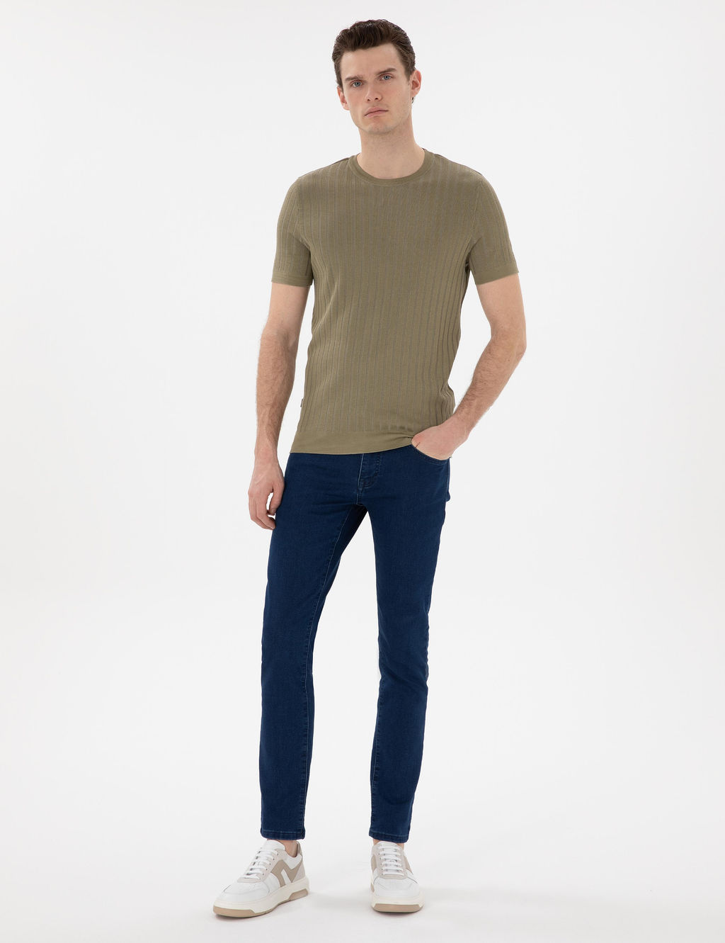 Haki Slim Fit Bisiklet Yaka Triko Ti__rt - Pierre cardin фото 4