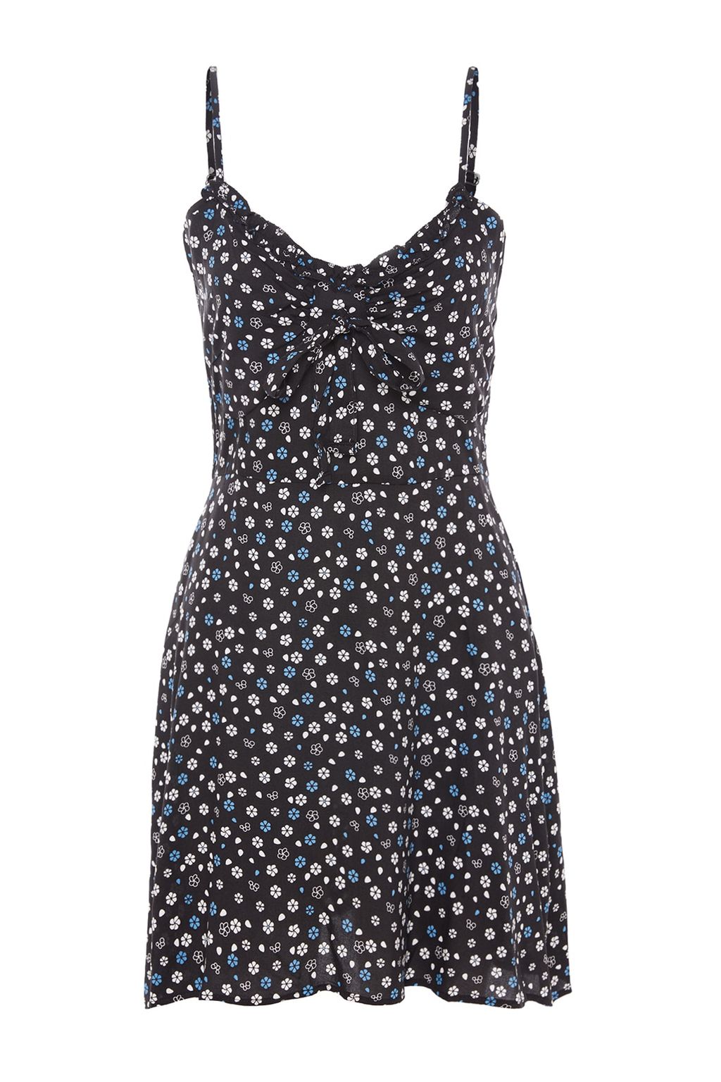 Siyah A Kesim Mini Baglama Detay? Cicek Desenli Dokuma Elbise TWOSS21EL3214