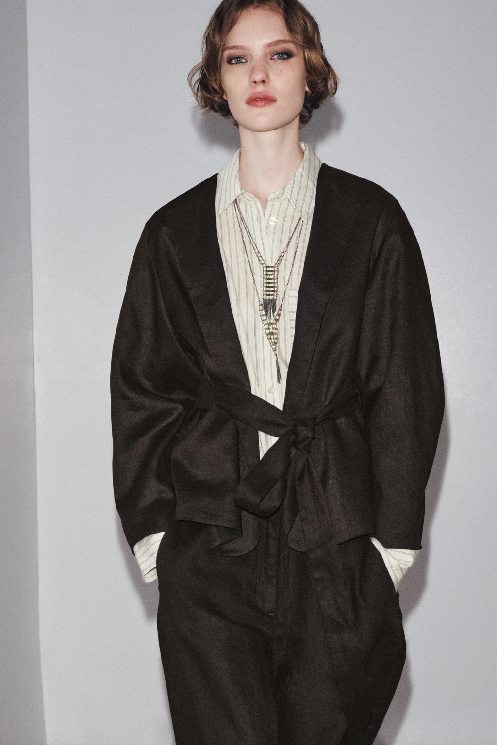 ZW COLLECTION LINEN BELTED KIMONO - Zara фото 8