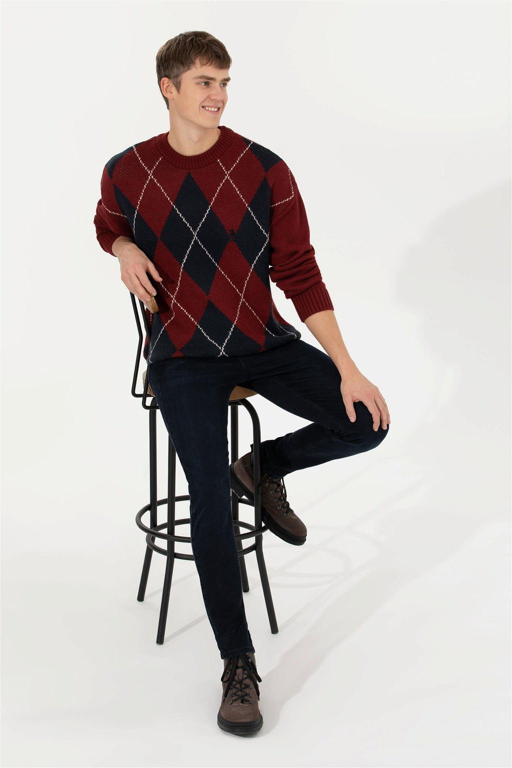 U. S. Polo Assn Мужской трикотажный свитер вишневого цвета с круглым вырезом - U.s. polo assn фото 9