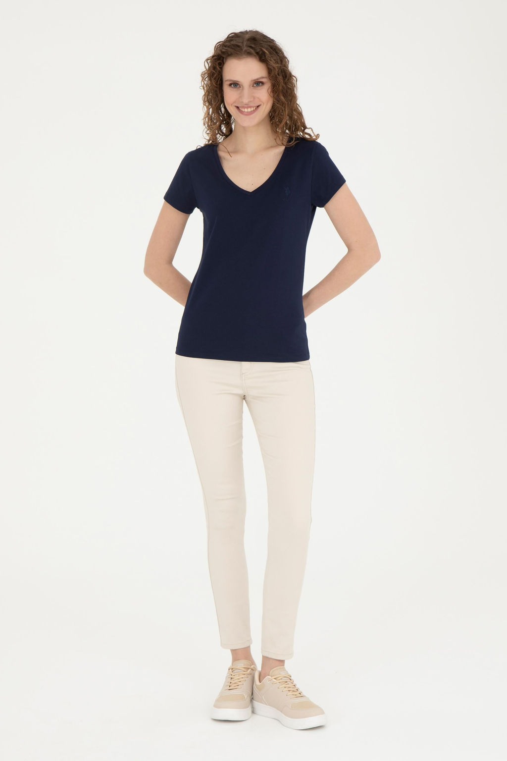 Женская темно-синяя базовая футболка - U.s. polo assn фото 11