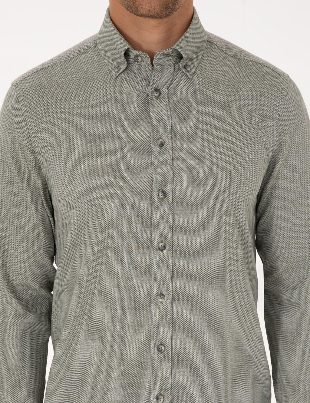 Ye_il Slim Fit Dokulu Uzun Kollu G_mlek