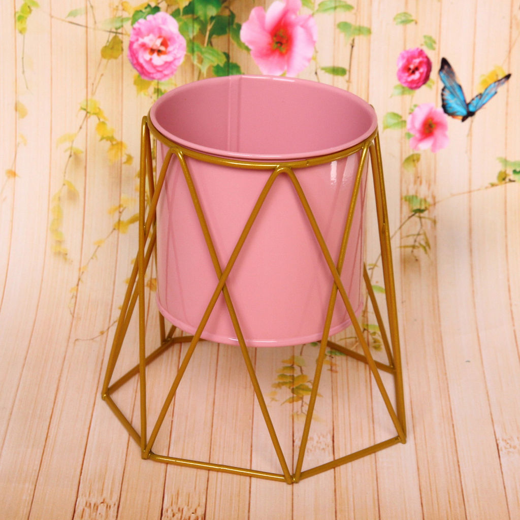 Кашпо металлическое "Vesna-Глория" 13,5см на металлической подставке,цвет розовый