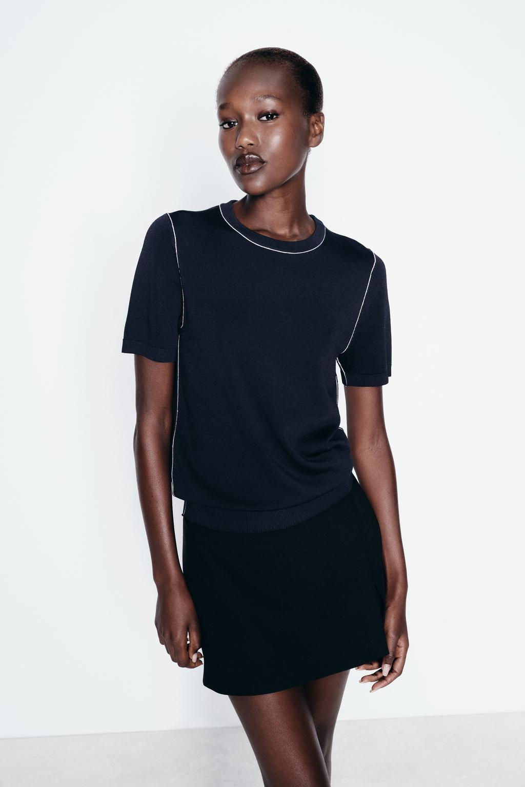 PLAIN KNIT TOP WITH CONTRAST TRIMS - Zara фото 2