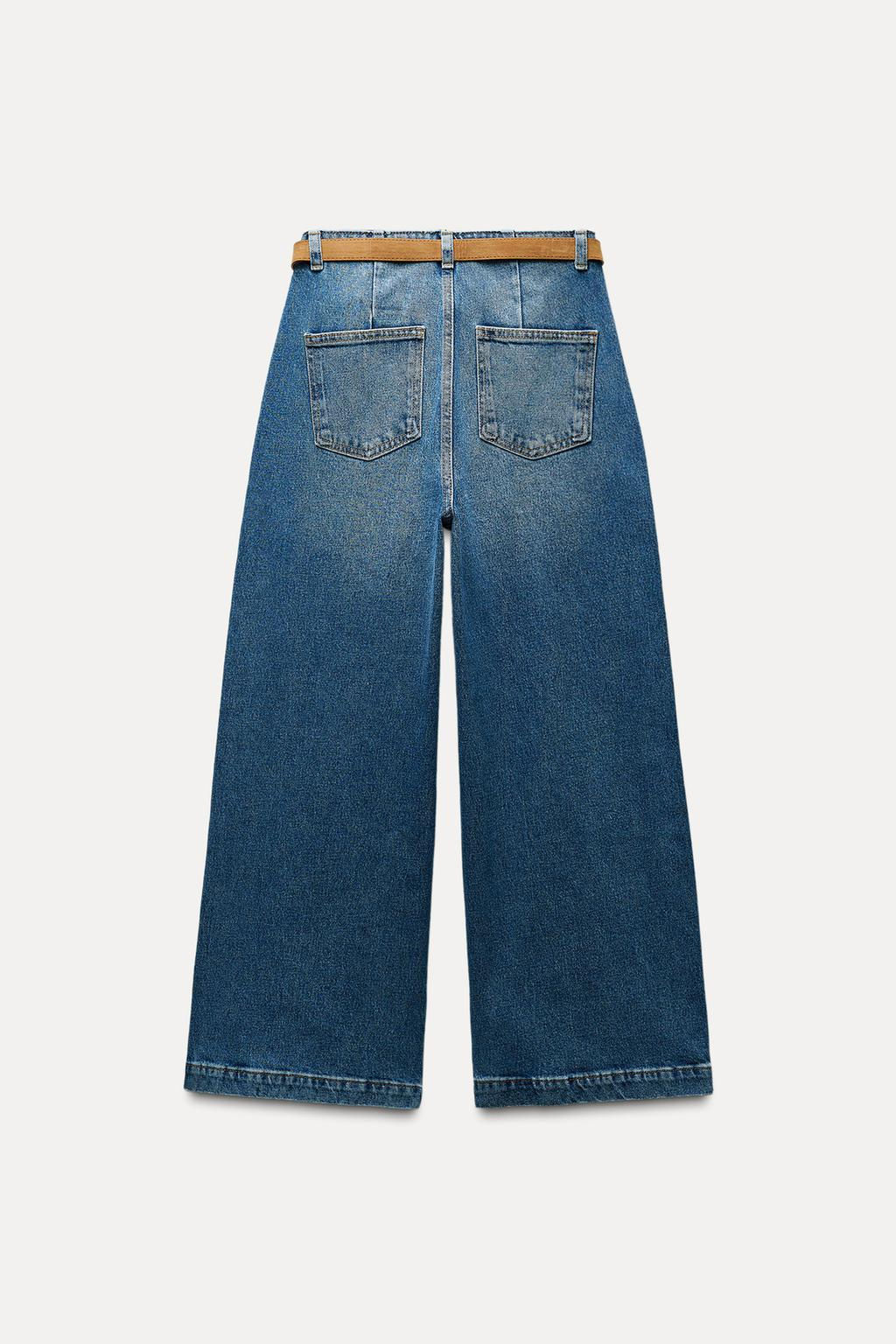 Z1975 WIDE-LEG CROPPED HIGH-WAIST BELTED JEANS - Zara фото 6