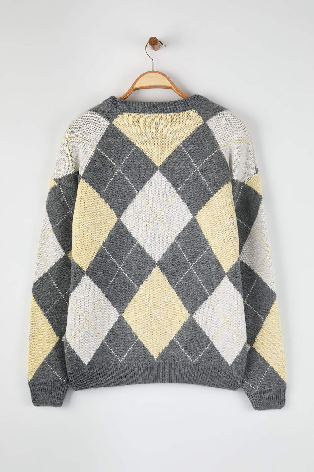 Gri Regular Bisiklet Yaka Ekose / Kareli Kazak TMNAW26KZ00000