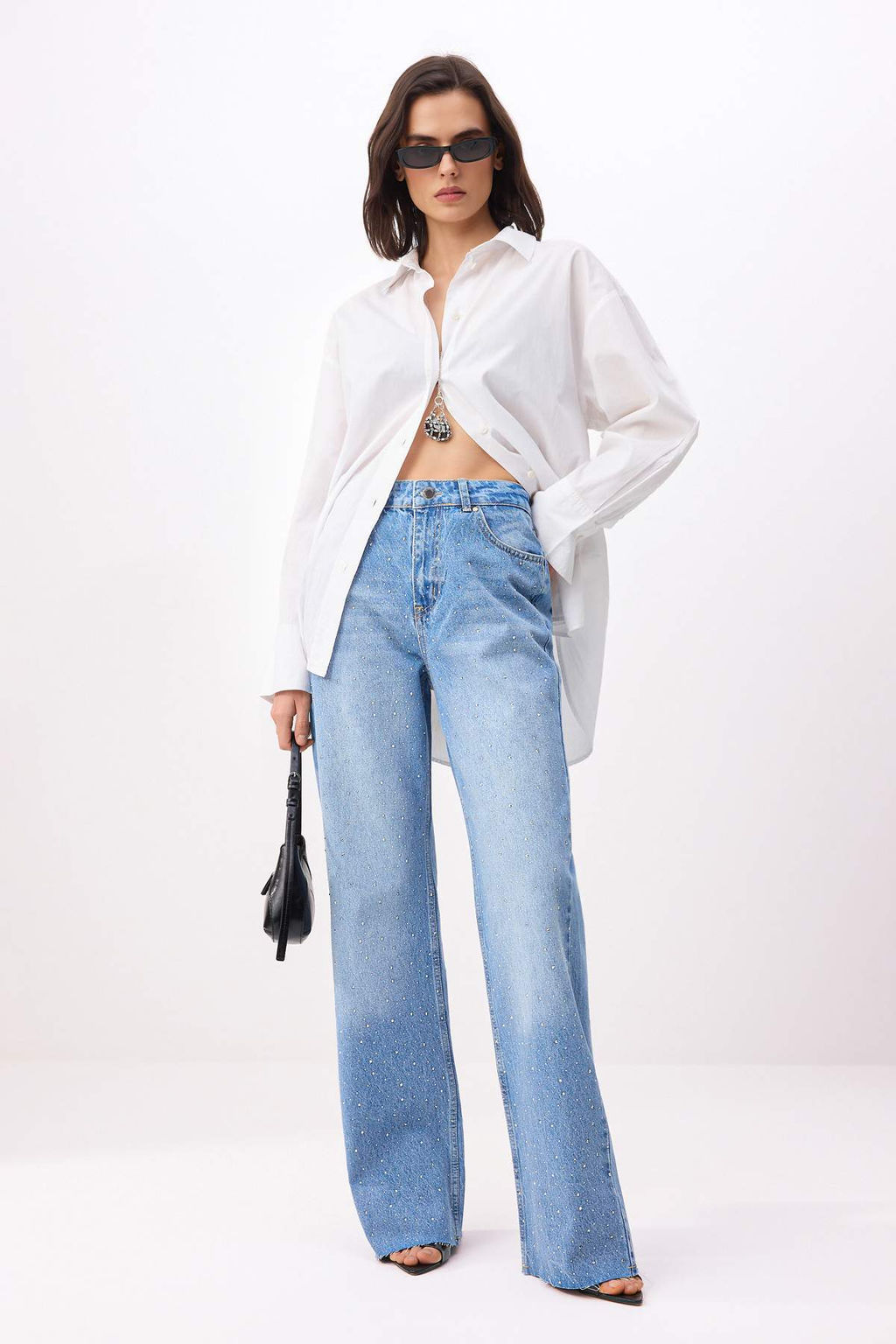 Mavi Tas Detayl? Yuksek Bel Wide Leg Jeans TWOSS26JE00289 - Trendyolmilla фото 2