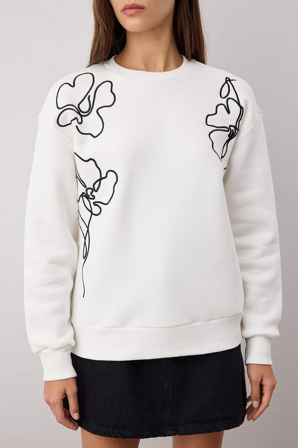 Ekru Orme Nak?sl? Oversize/Genis Kal?p Sweatshirt TWOAW26SW00052 - Trendyolmilla фото 3