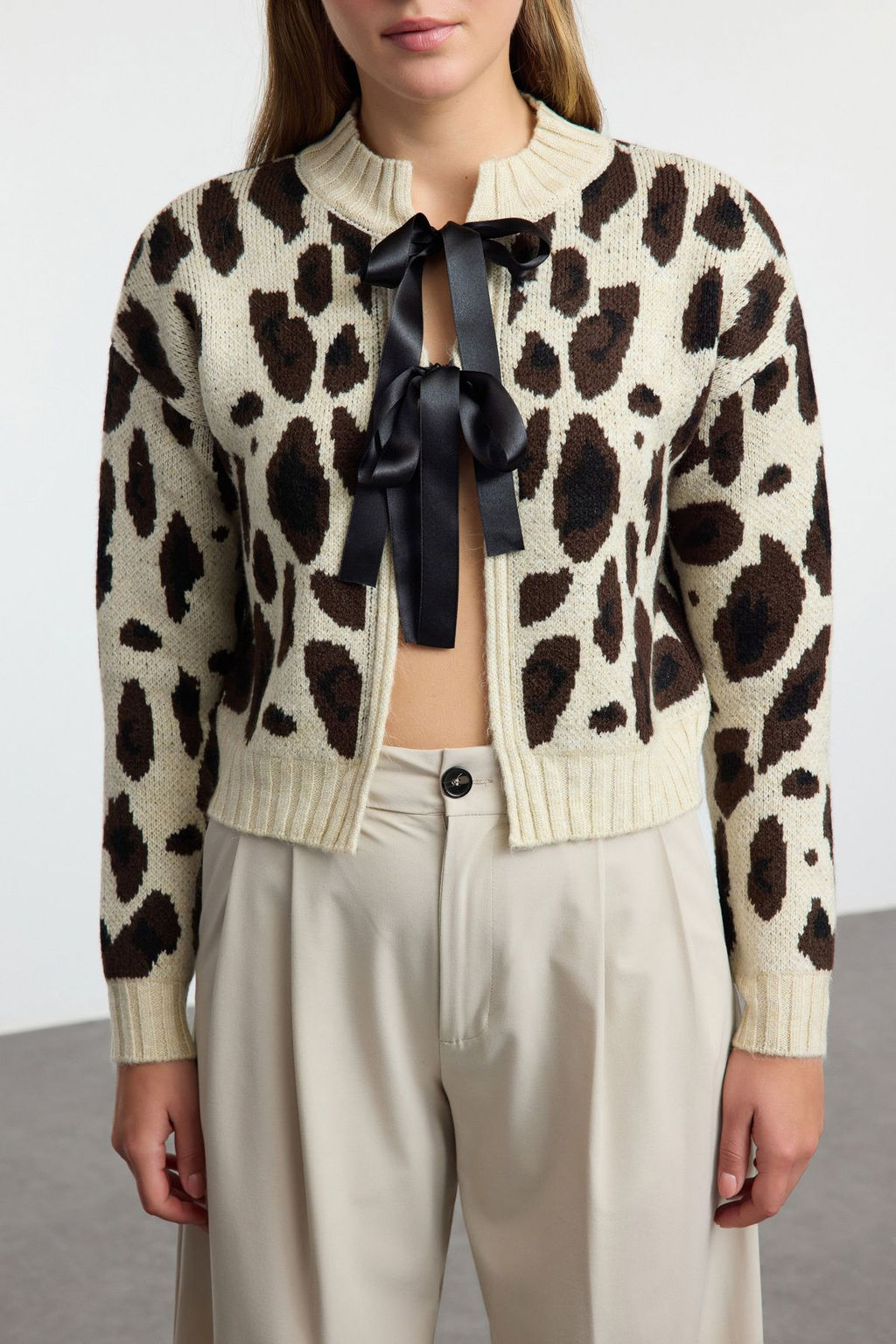 Tas Leopar Desenli Crop Yumusak Dokulu Triko H?rka TWOAW25HI00355
