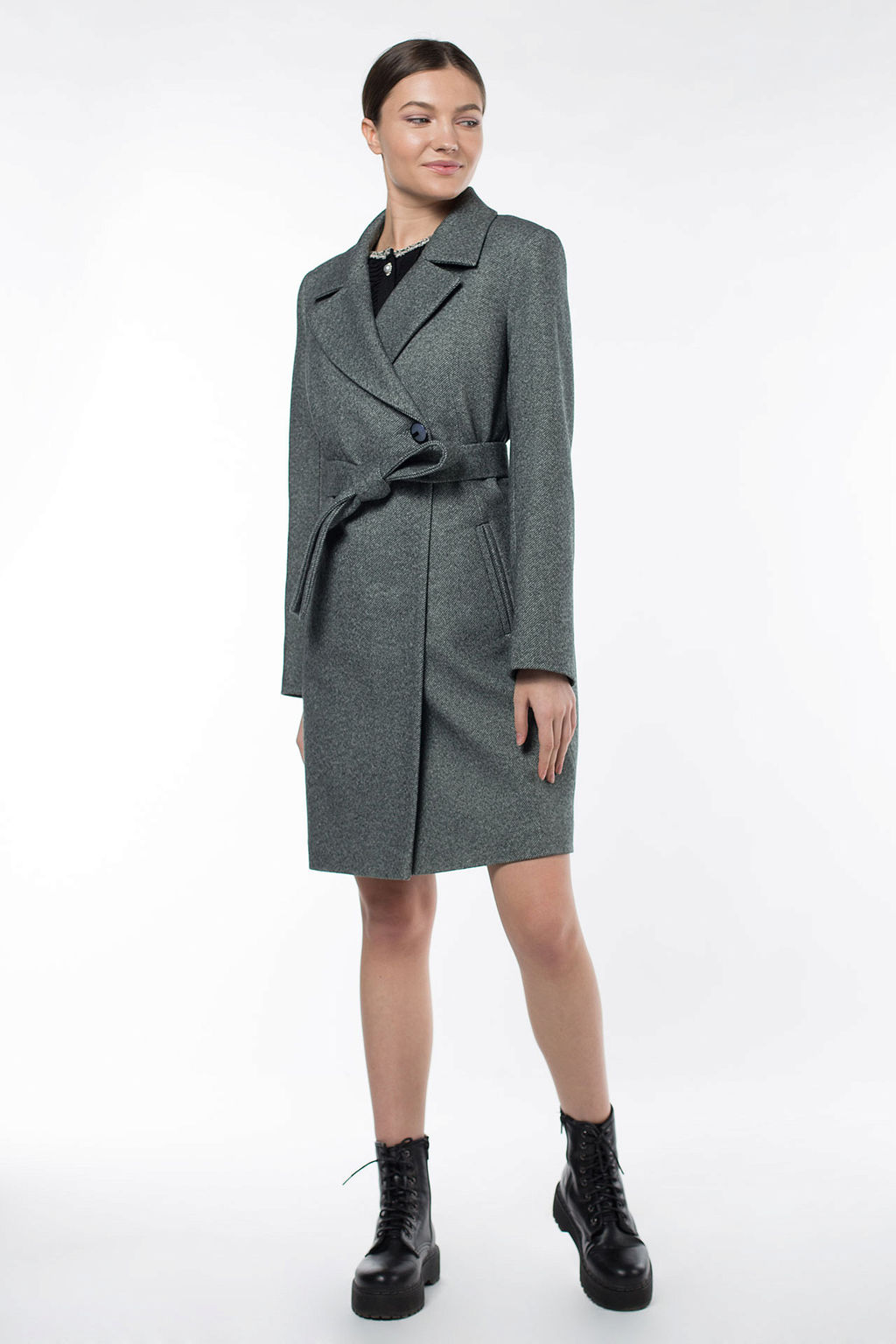 01-09021 Пальто женское демисезонное (пояс) - El podio фото 4