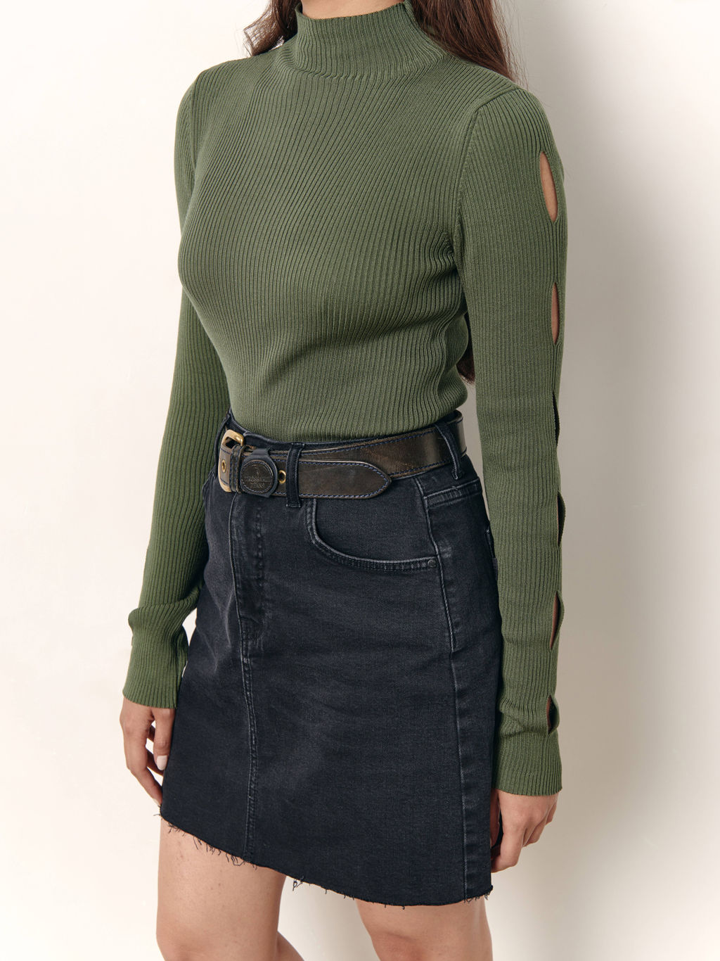 CONTE CON-610 Джинсовая юбка-mini с необработанным краем washed black