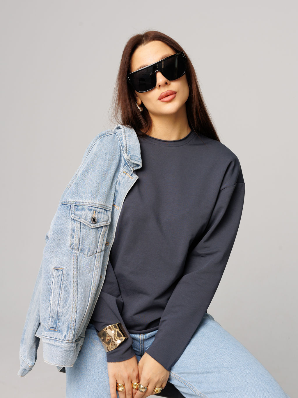 Женский лонгслив из футера 2-х нитки графит ВК-25 (33)