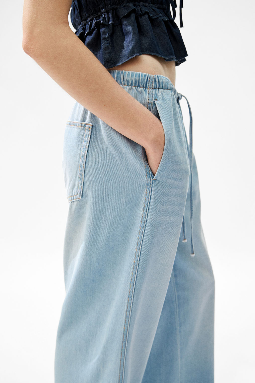 Pantal?n denim con cord?n de ajuste - H&m фото 7