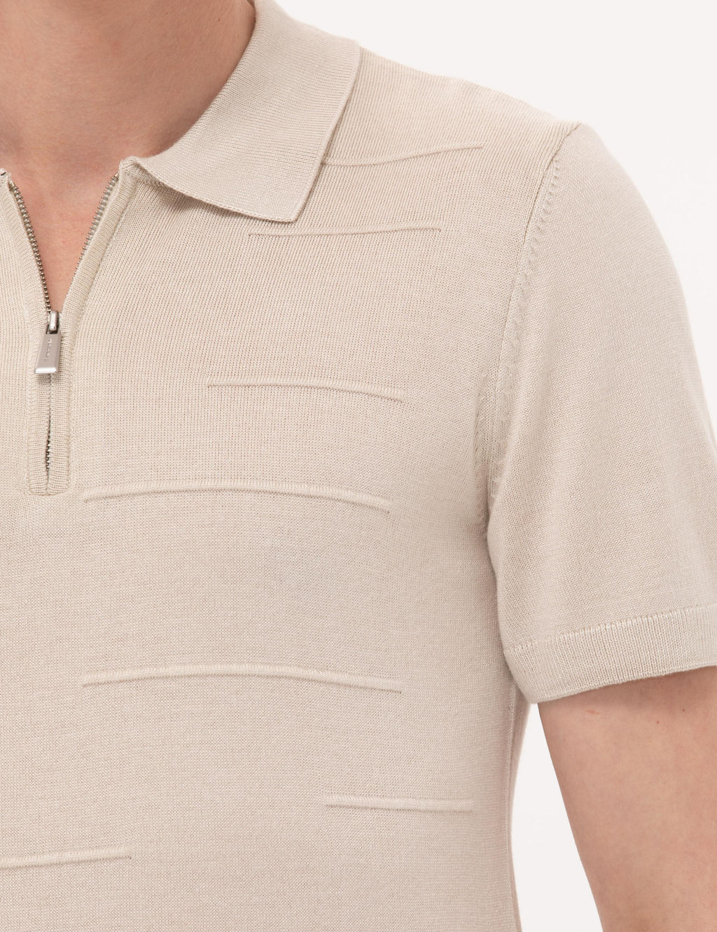 Bej Slim Fit Fermuarl_ Polo Yaka Triko Ti__rt - Pierre cardin фото 7