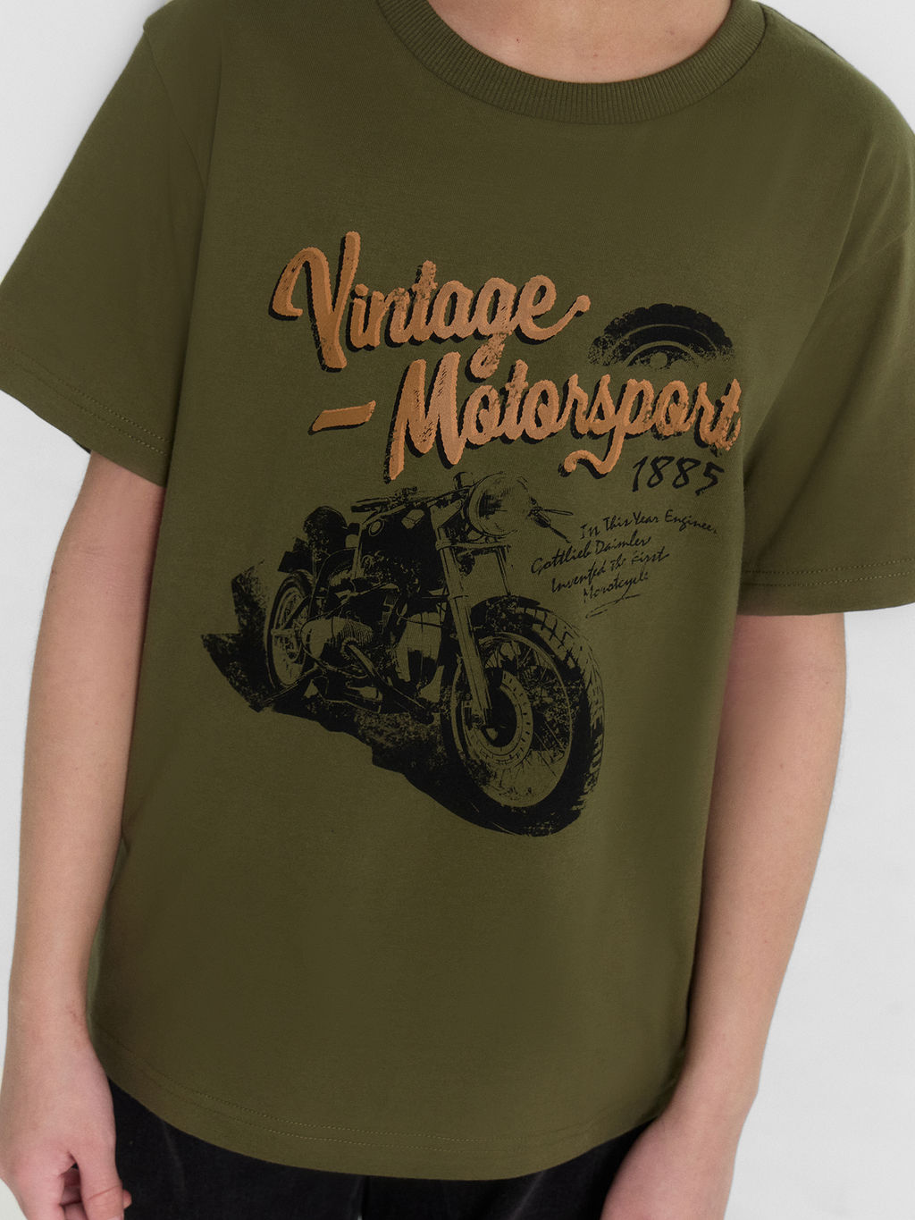 Футболка для мальчиков зеленая с принтом и надписью Vintage motosport - Mark formelle фото 6