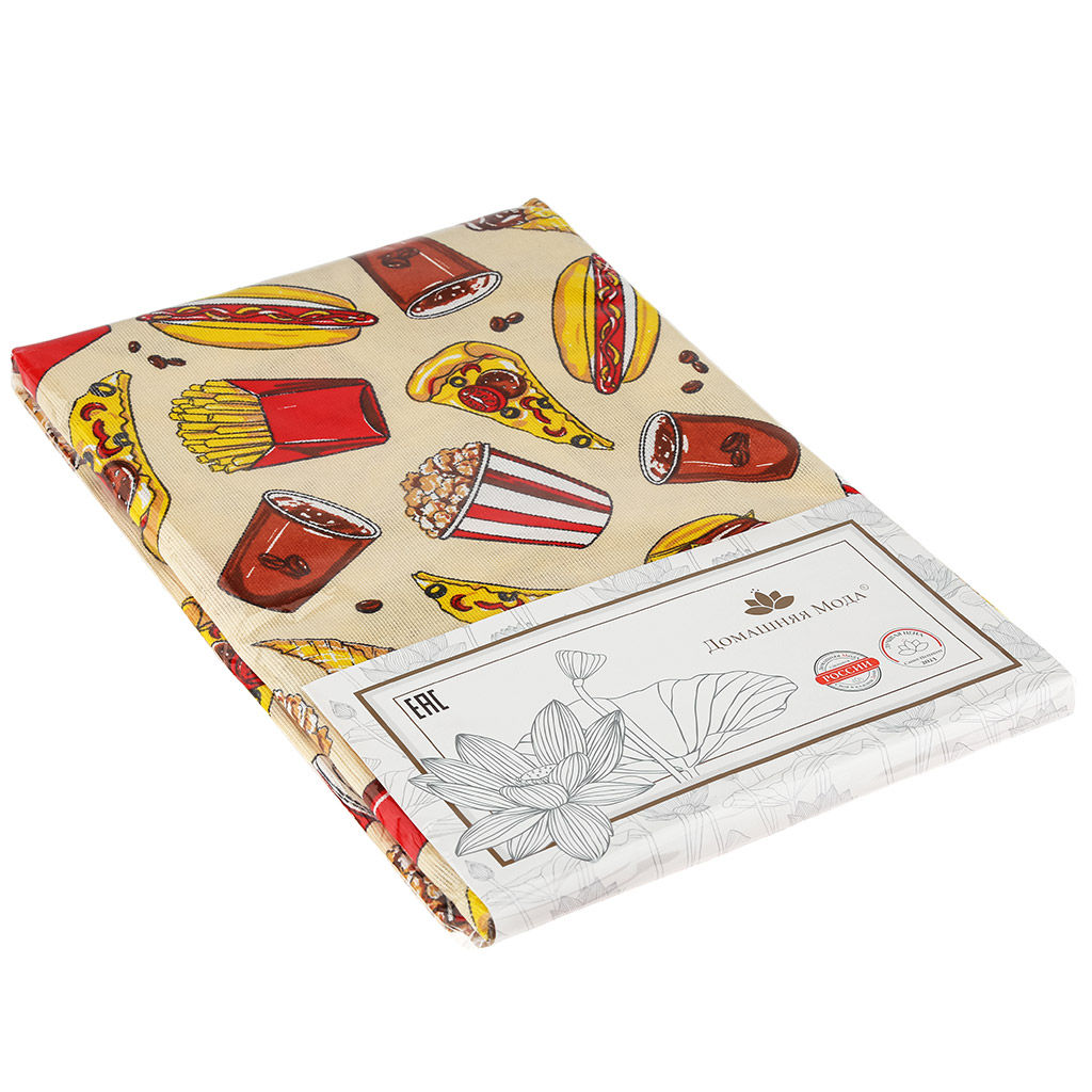 Скатерть 220х145см Фаст Фуд, длина стола до 180см, на 8-10 персон, рогожка, хлопок 171г/м2, упаковка классическая 28х41см, Домашняя мода (Россия)  фото 4