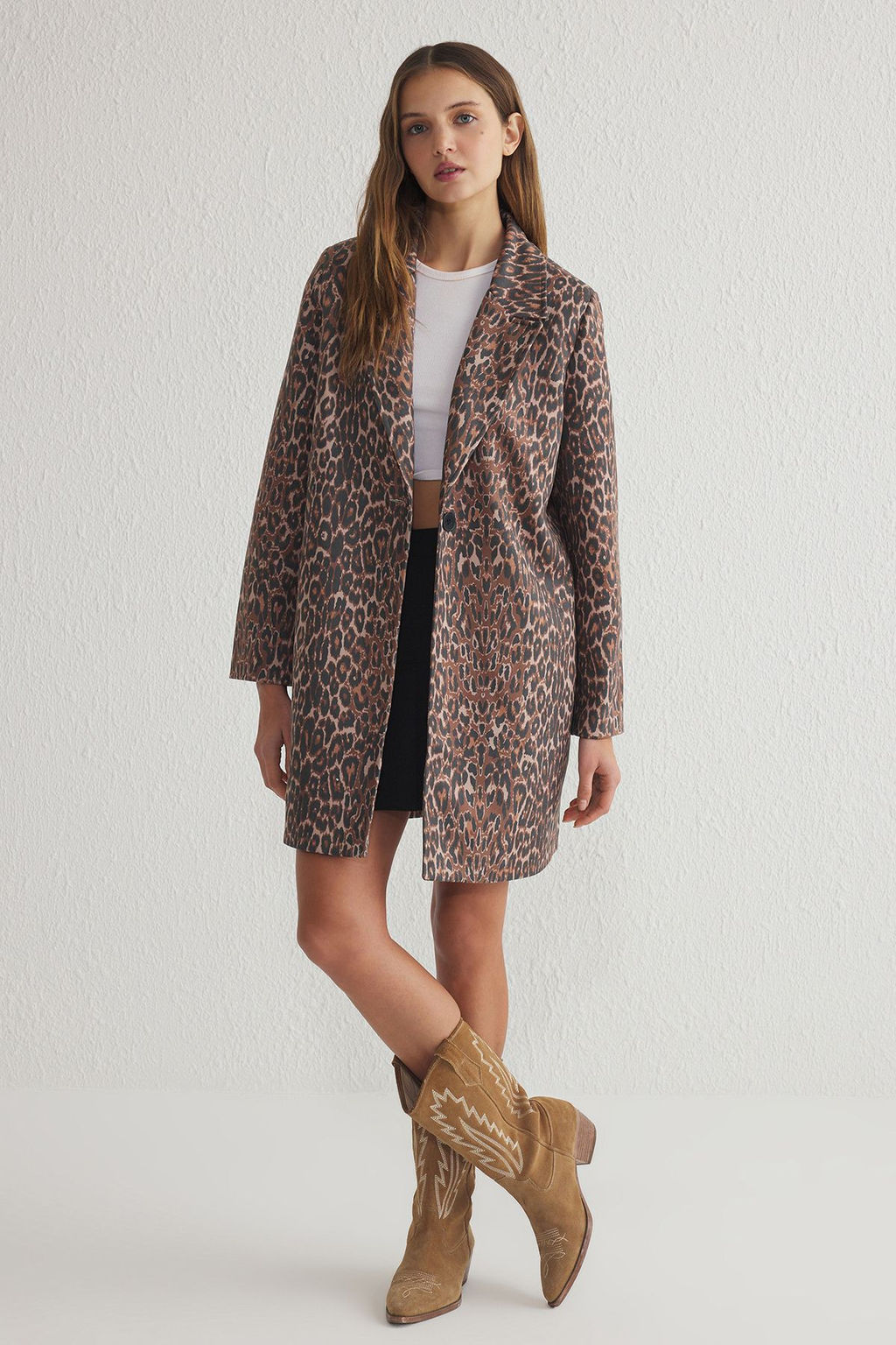 Trendyolmilla Cok Renkli Leopar Desenli Oversize Midi Trenckot TWOSS25TR00005