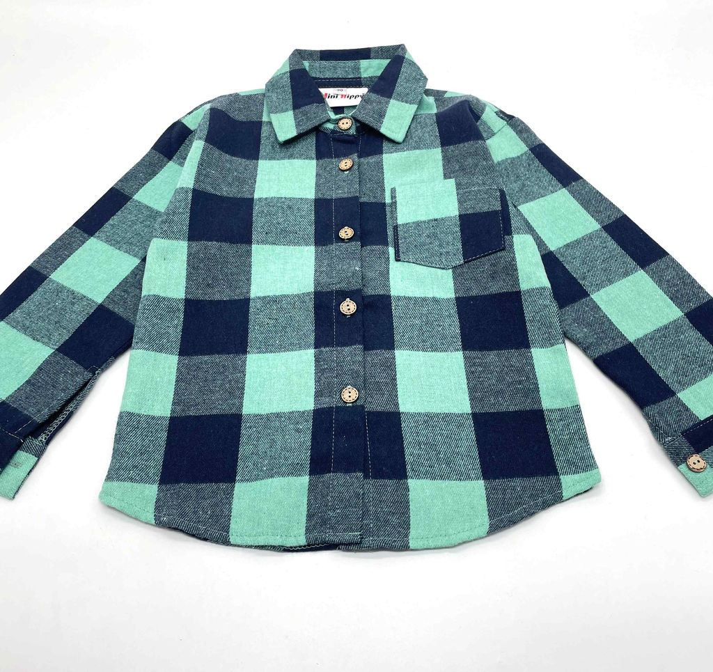 Детская рубашка в клетку с воротником бирюзовая Mini Hippy SAM 046 - Caimano фото 10