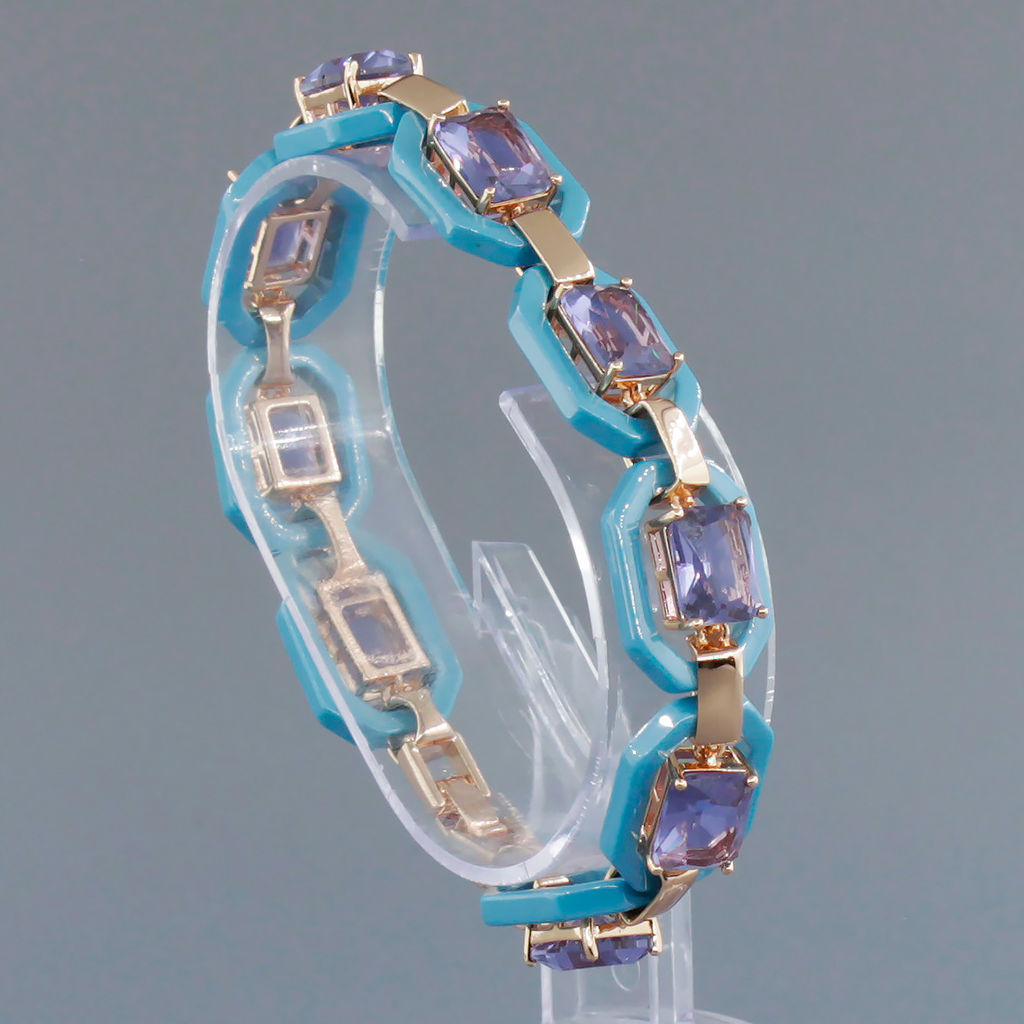 Браслет Октагон из голубой керамики с Александритом покрытие под золото, длина 18см - Agat77 фото 2