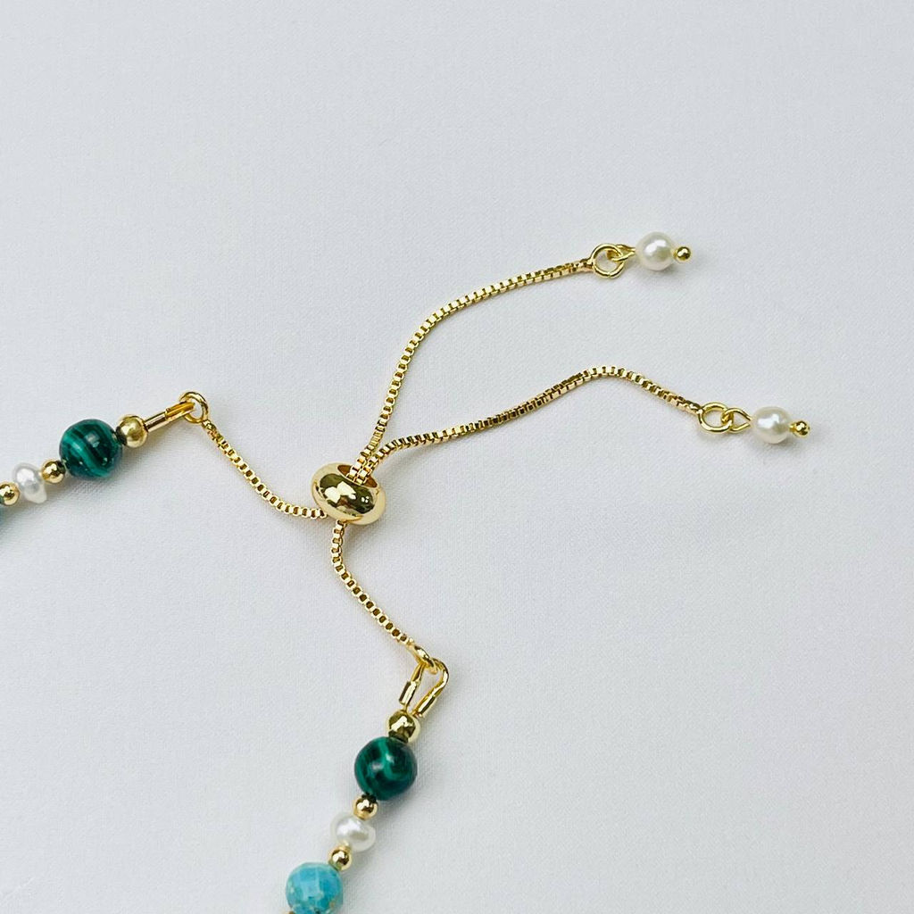 Браслет регулируемый (на здоровье и долголетие) из Малахита, Бирюзы и Жемчуга от 16 см - Радуга самоцветов фото 4