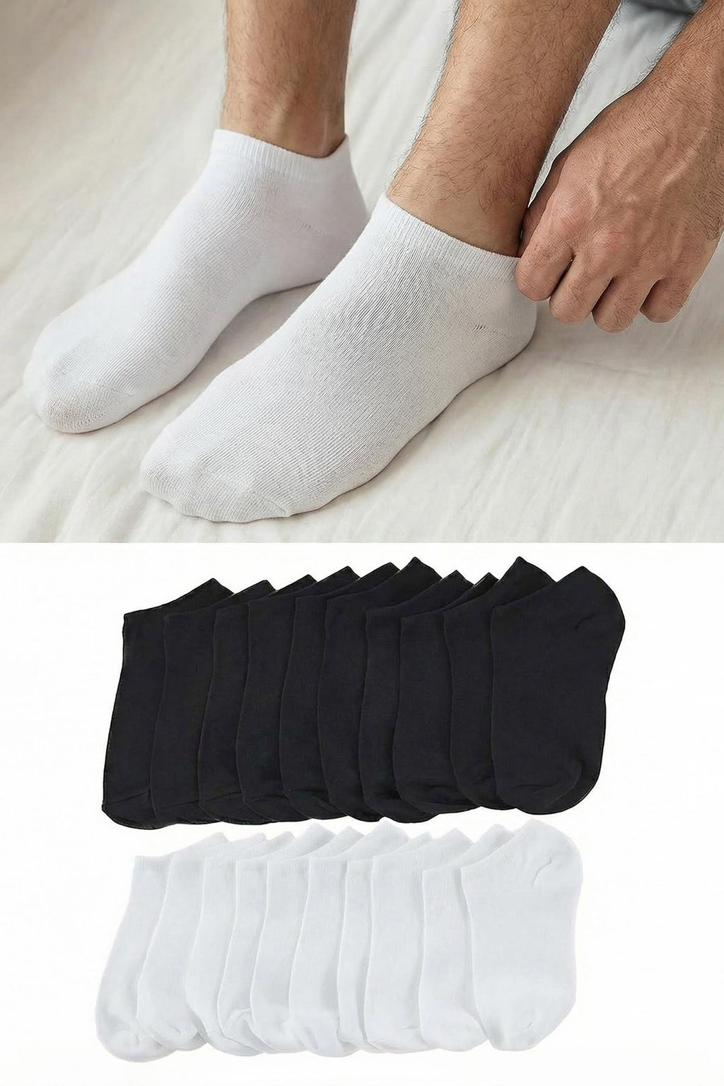 TRENDYOL MAN Siyah-Beyaz Unisex 20li Pamuklu K?sa Boy/Gorunmez/Patik Corap TMNSS25CO00018 - Trendyolmilla фото 8