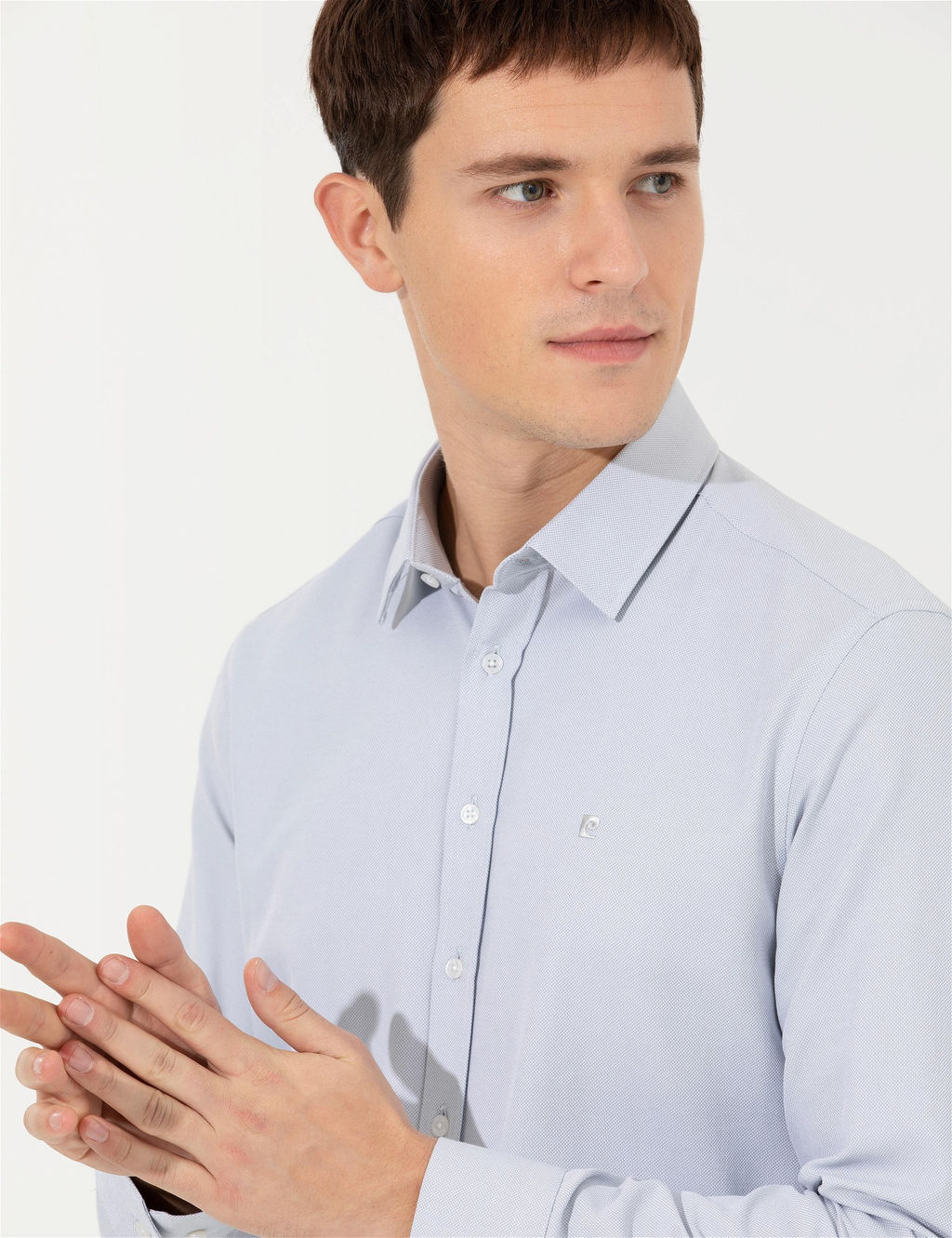 Gri Slim Fit Oxford G_mlek