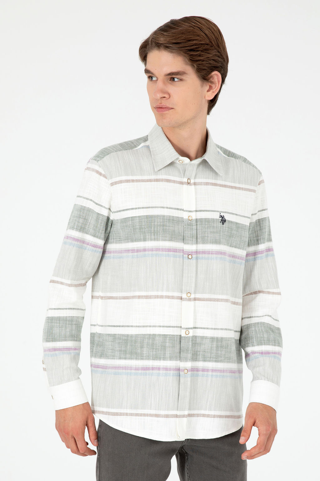 Мужская рубашка цвета хаки с длинным рукавом - U.s. polo assn фото 8