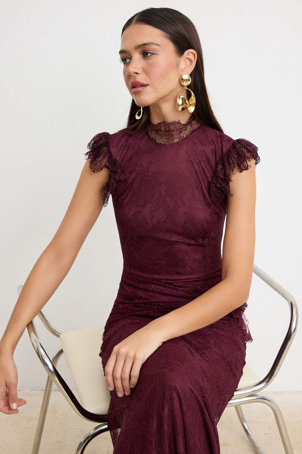 Bordo Dantel Maxi Abiye & Mezuniyet Elbisesi TPRSS26AE00041 - Trendyolmilla фото 3