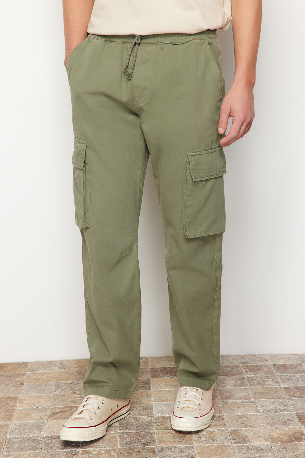 TRENDYOL MAN Ac?k Haki Unisex Regular Fit Lastikli Beli Baglamal? Kargo Cepli Pantolon TMNSS24PL00003 - Trendyolmilla фото 19