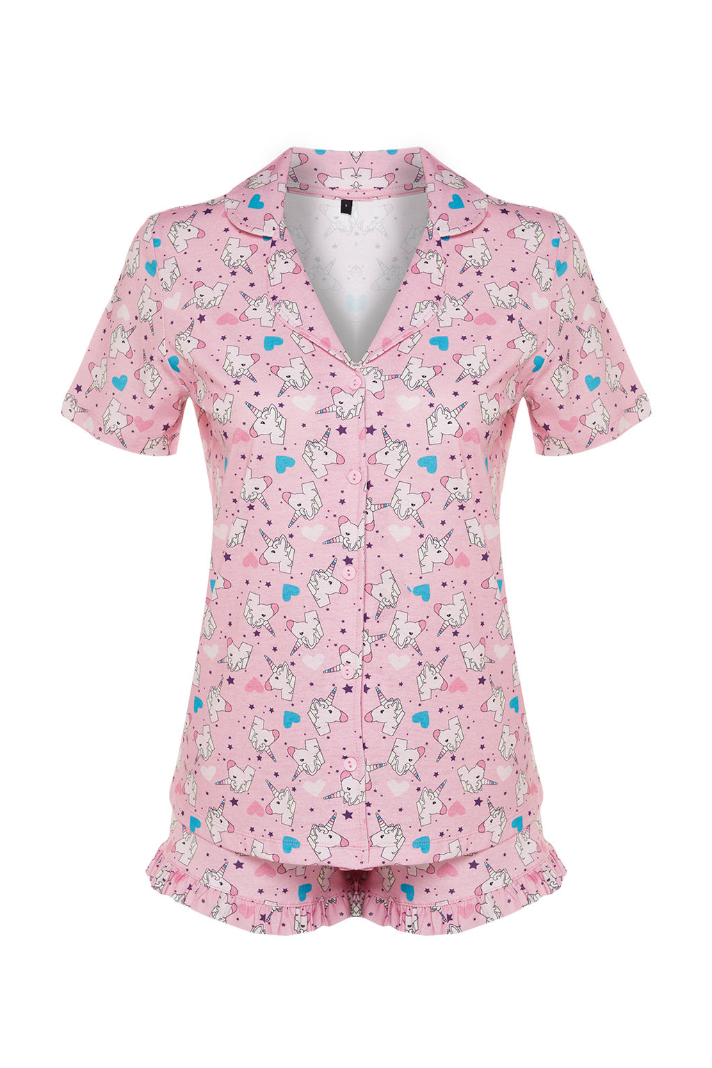 Pembe %100 Pamuklu Eglenceli Desenli F?rf?rl? Sortlu Orme Pijama Tak?m? THMSS22PT0483 - Trendyolmilla фото 8