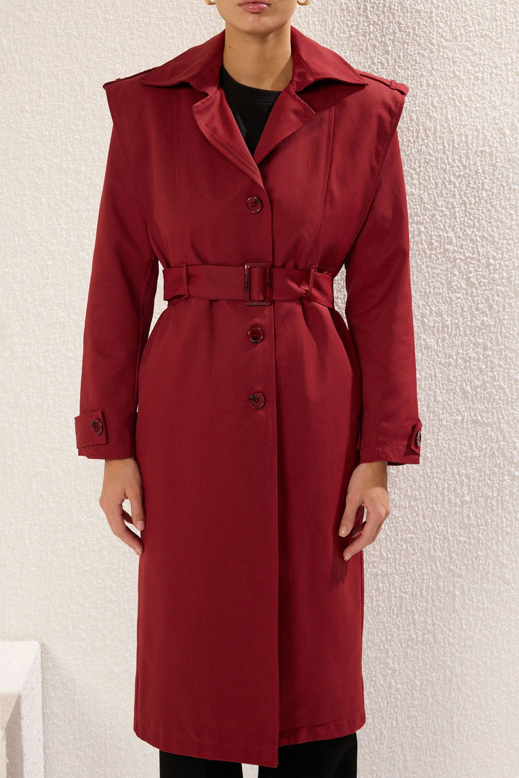 Trendyolmilla Bordo Kemerli Dikis Detayl? Regular Uzun Trenckot TWOSS25TR00010  фото 3