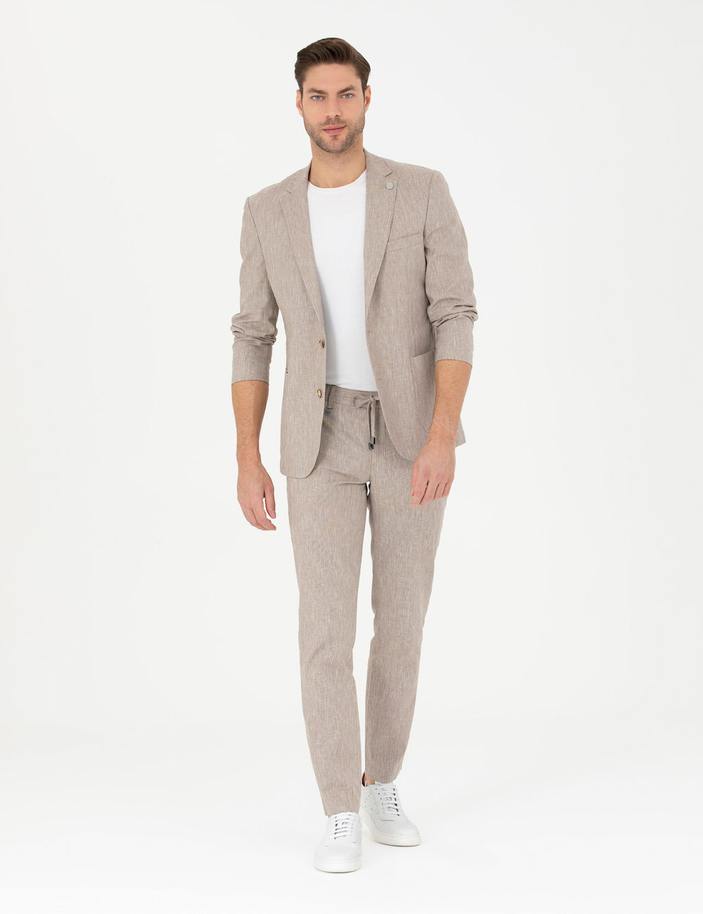 A__k Kahverengi Ex. Slim Fit Keten Kar___ml_ Ceket