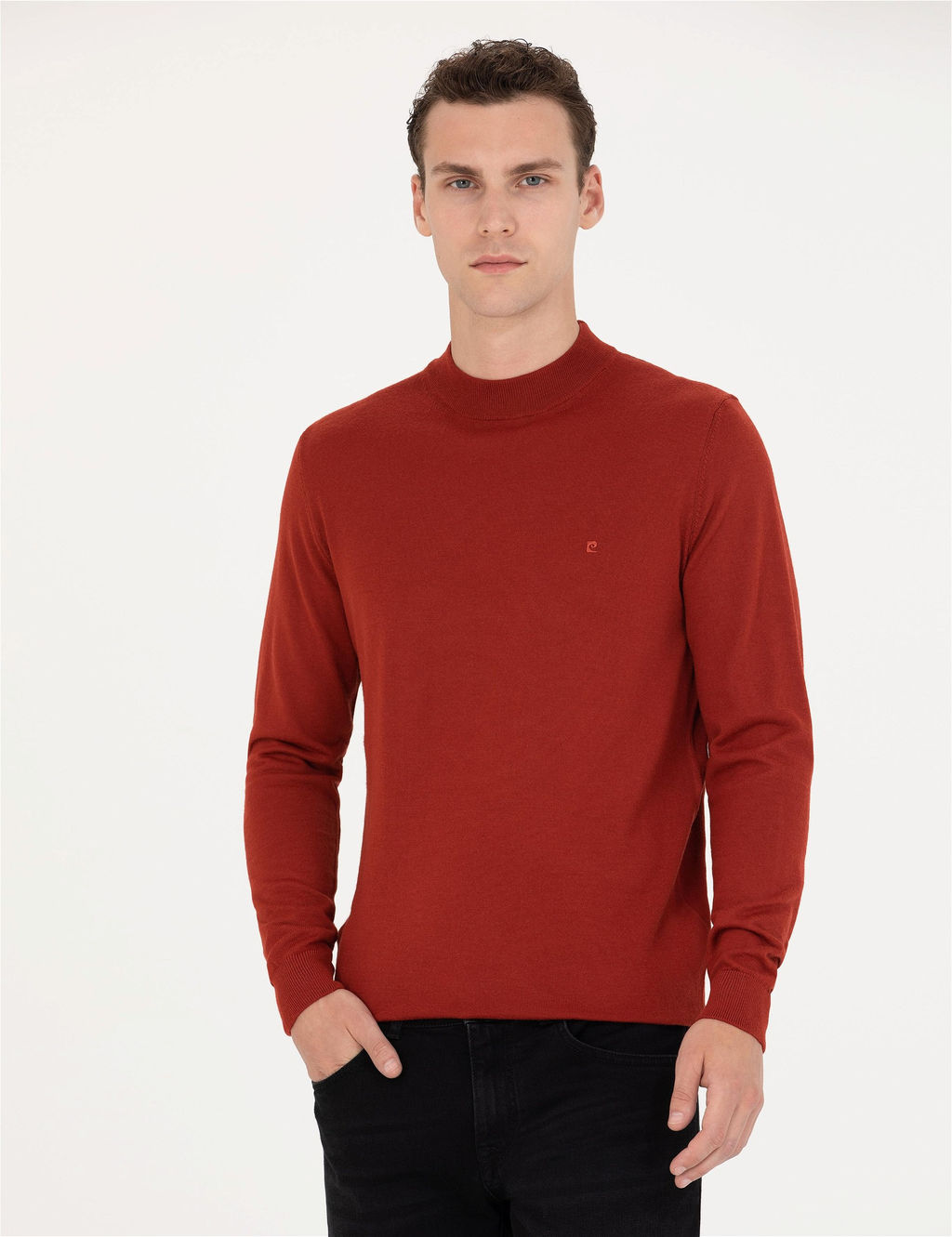 Kiremit Regular Fit Bato Yaka Y_n Kar___ml_ Basic Triko Kazak