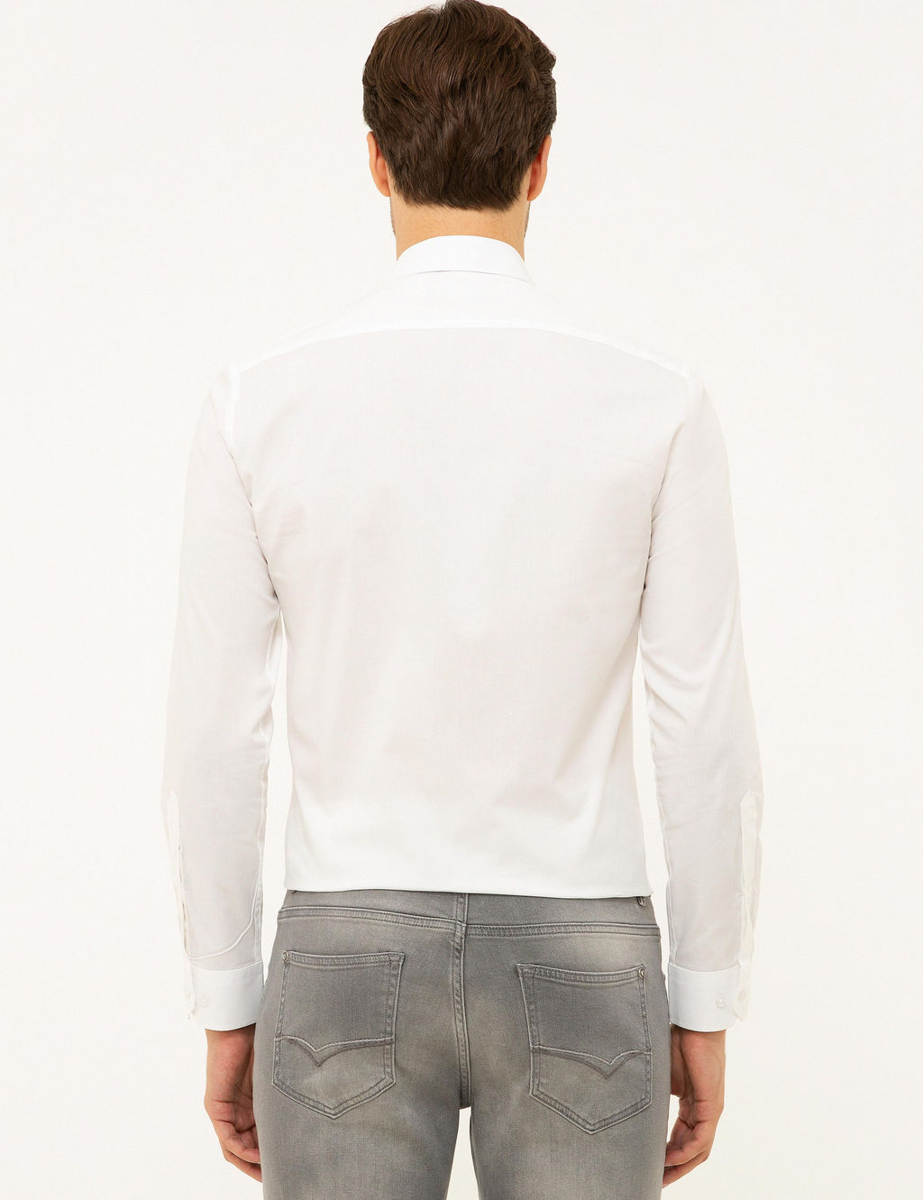 Beyaz Slim Fit Uzun Kollu Basic G_mlek