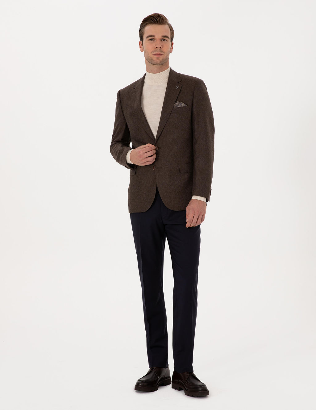 Kahverengi Slim Fit Y_n Ka_mir Kar___ml_ Ceket - Cacharel фото 4