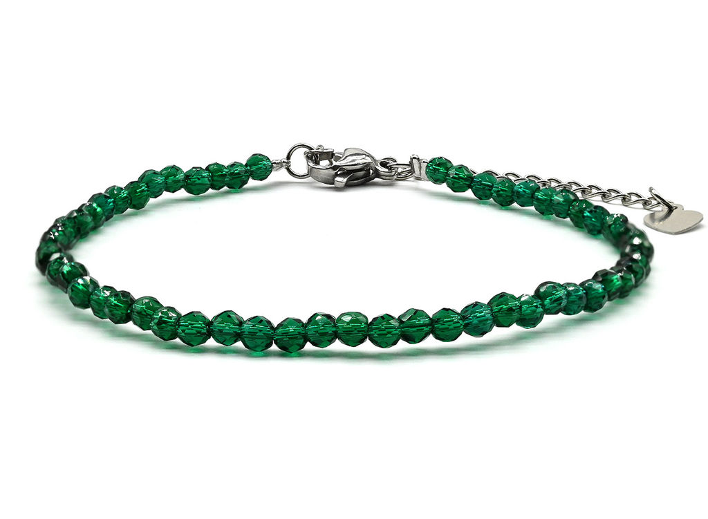 Браслет из циркона шарик гр.3мм цв.зеленый, 17см