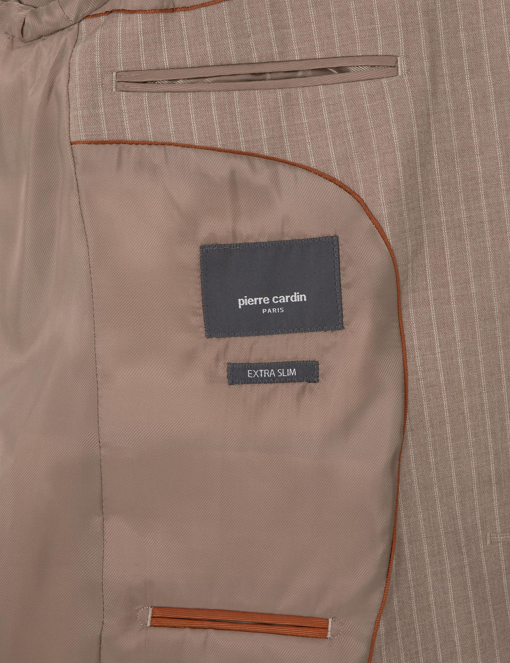 Bej Ex. Slim Fit Y_n Kar___ml_ _izgili Tak_m Elbise