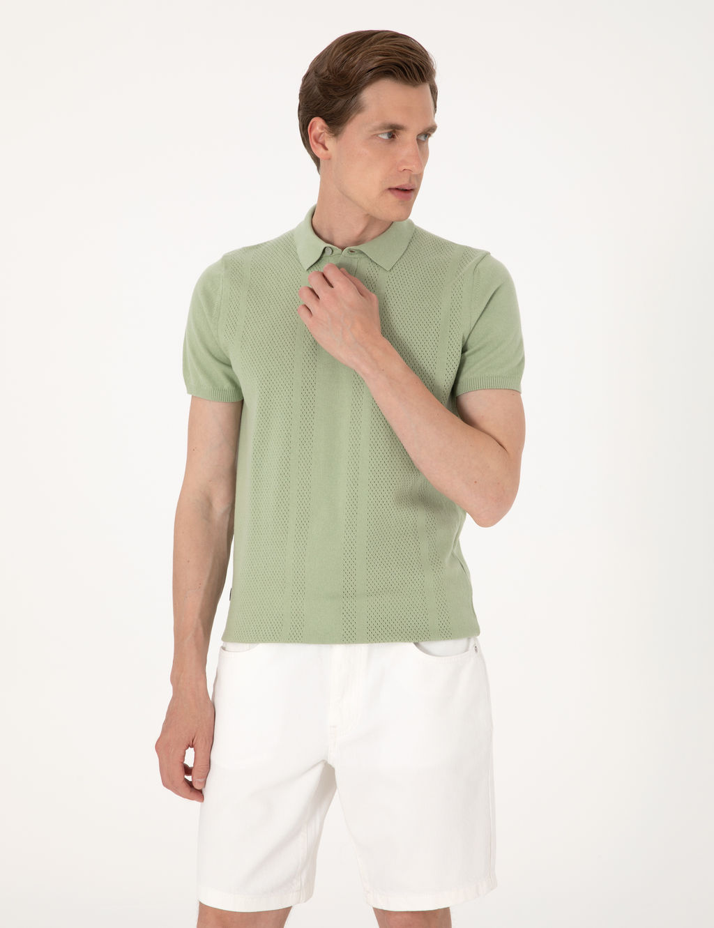 A__k Haki Slim Fit %100 Pamuk Polo Yaka Triko Ti__rt