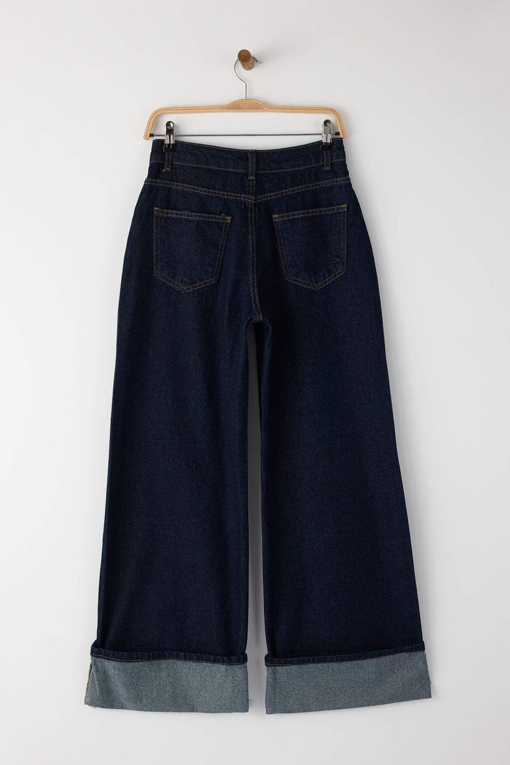 Koyu Mavi Paca Katlamal? Normal Bel Wide Leg Jeans TWOAW26JE00011 - Trendyolmilla фото 7