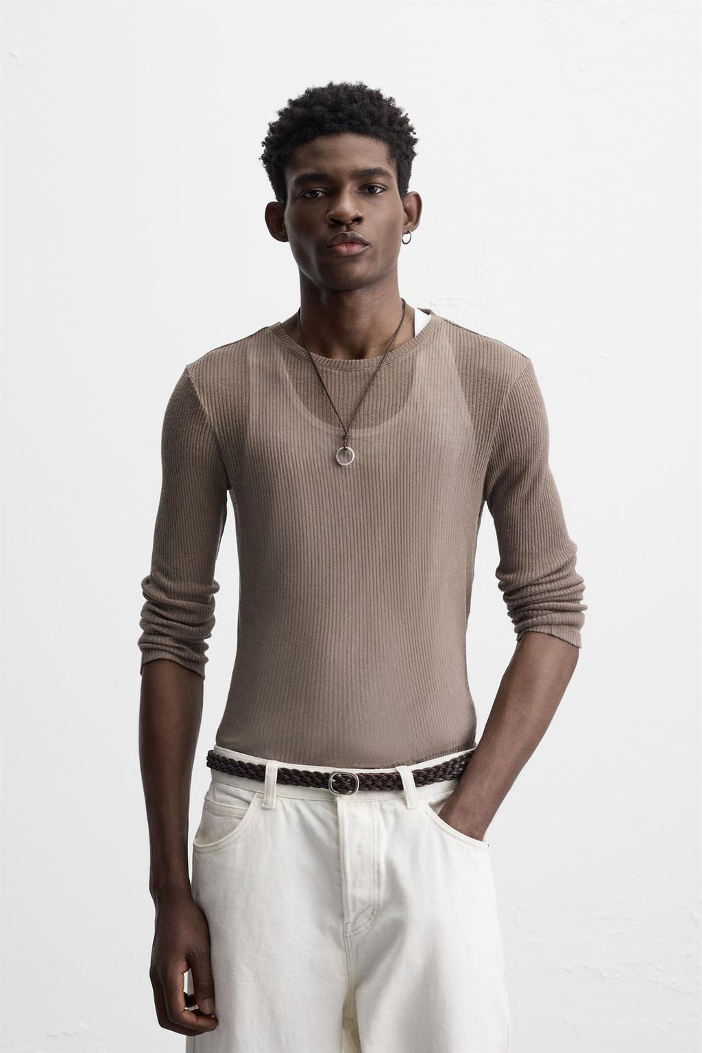 SEMI-SHEER RIBBED T-SHIRT - Zara фото 2