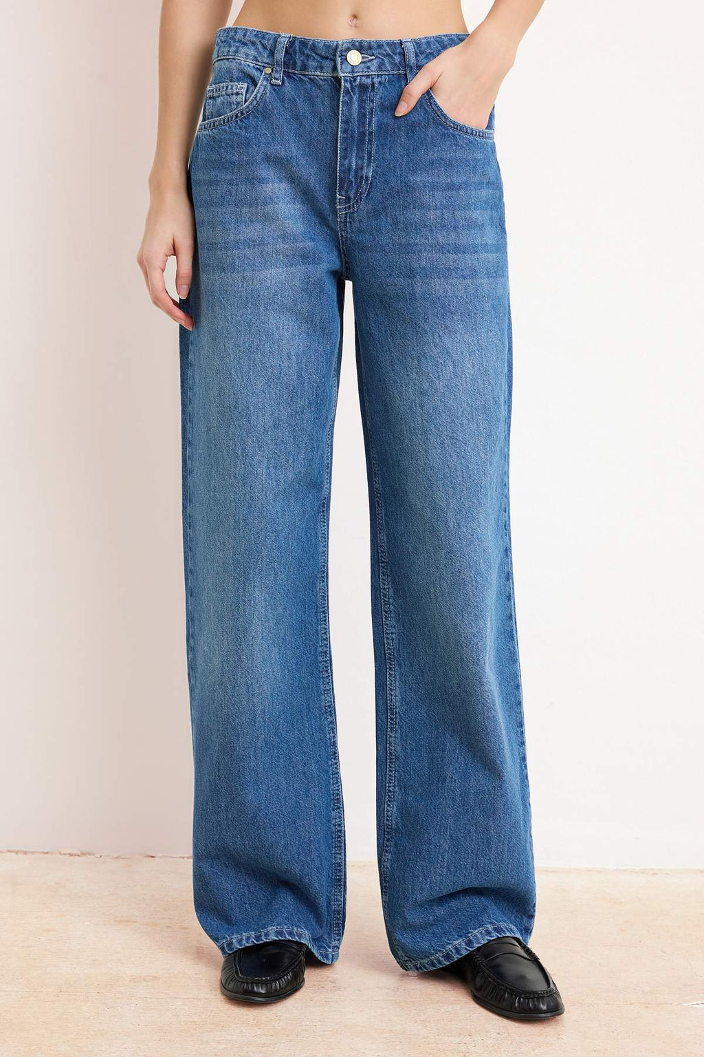 Ac?k Mavi DOKUMLU Normal Bel %100 Pamuk Wide Leg Jeans TWOSS26JE00135 - Trendyolmilla фото 5
