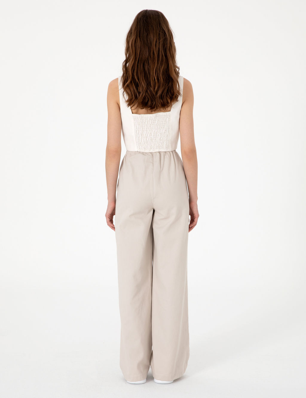 Bej Y_ksek Bel Loose Fit Pantolon