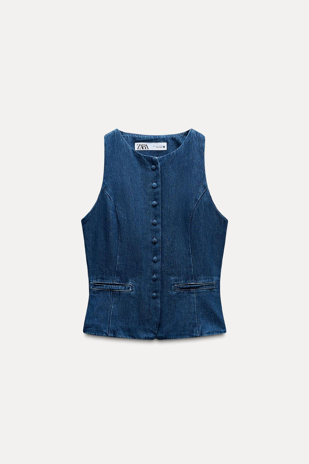 Z1975 DENIM WAISTCOAT WITH COVERED BUTTONS - Zara фото 2