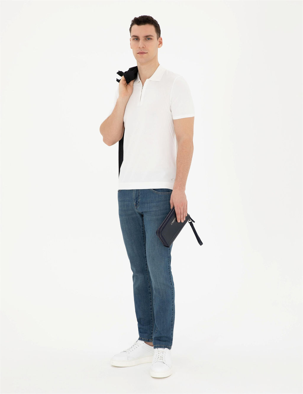 Beyaz Slim Fit Fermuarl_ Polo Yaka Triko Ti__rt - Pierre cardin фото 4