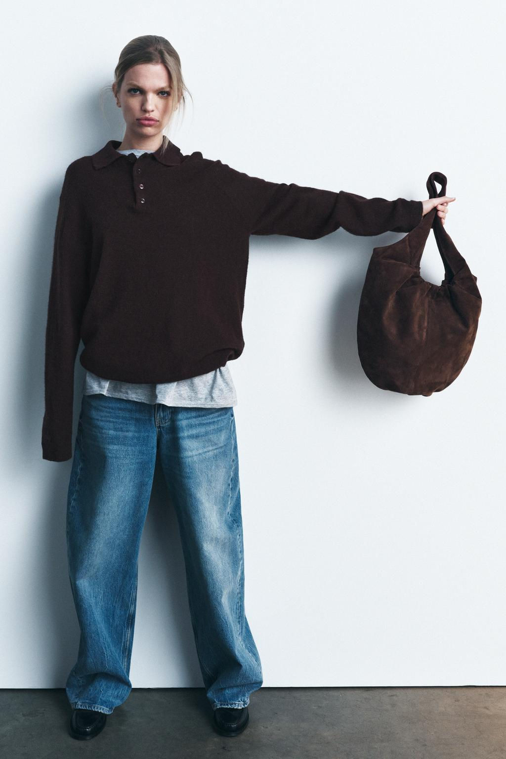 GATHERED SPLIT SUEDE BUCKET BAG - Zara фото 2