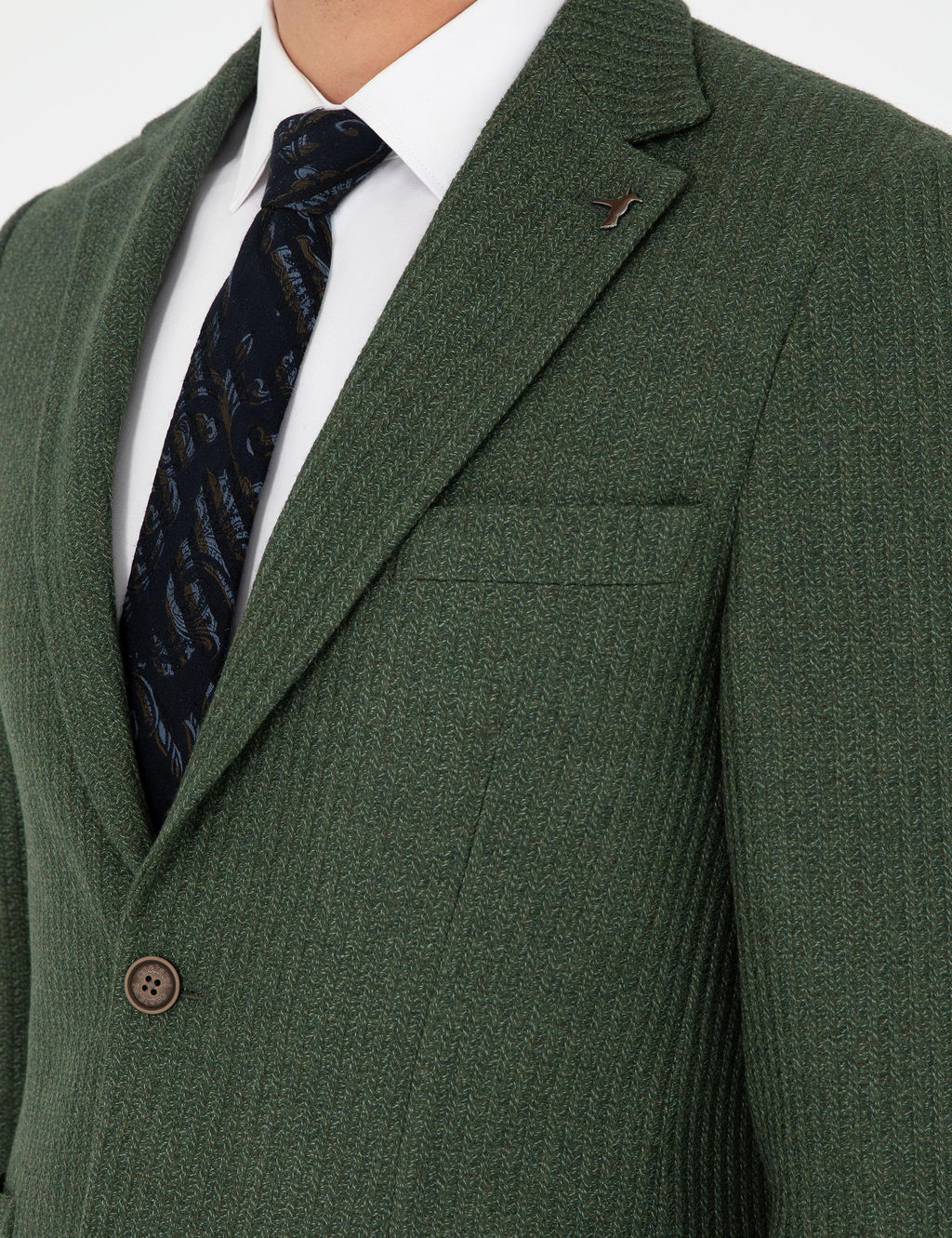 Спортивная куртка приталенного кроя цвета хаки из смесовой шерсти с узором в елочку - Cacharel фото 7