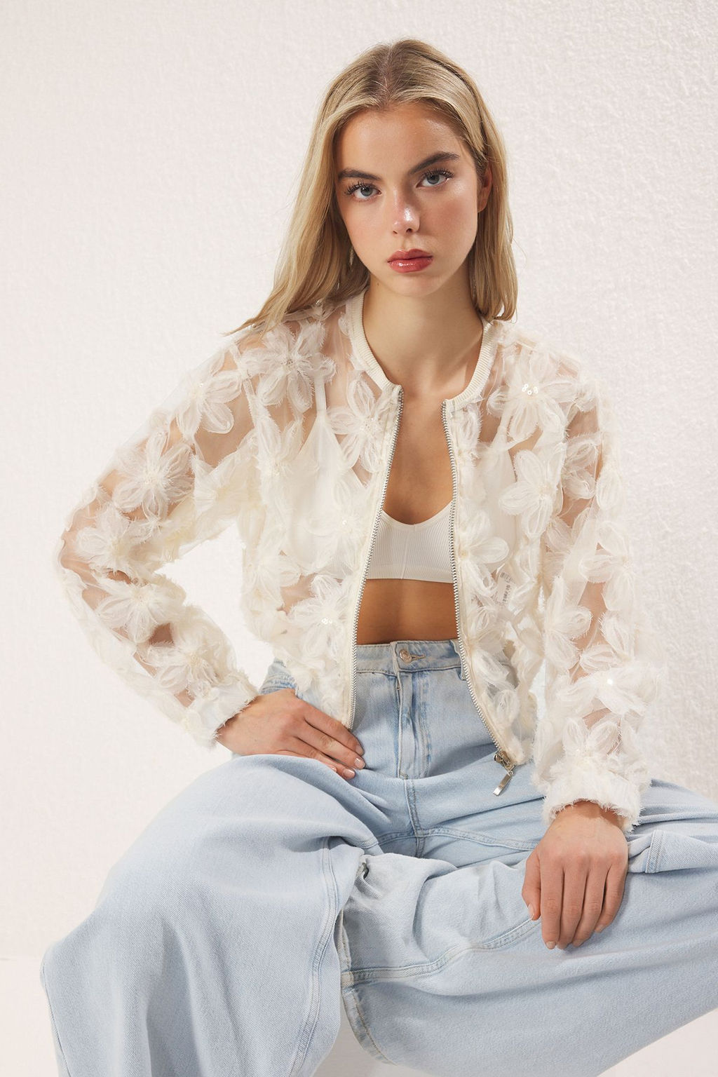 Siyah Cicekli Fermuarl? Dokuma Bomber Ceket TWOSS25CE00064 - Trendyolmilla фото 5